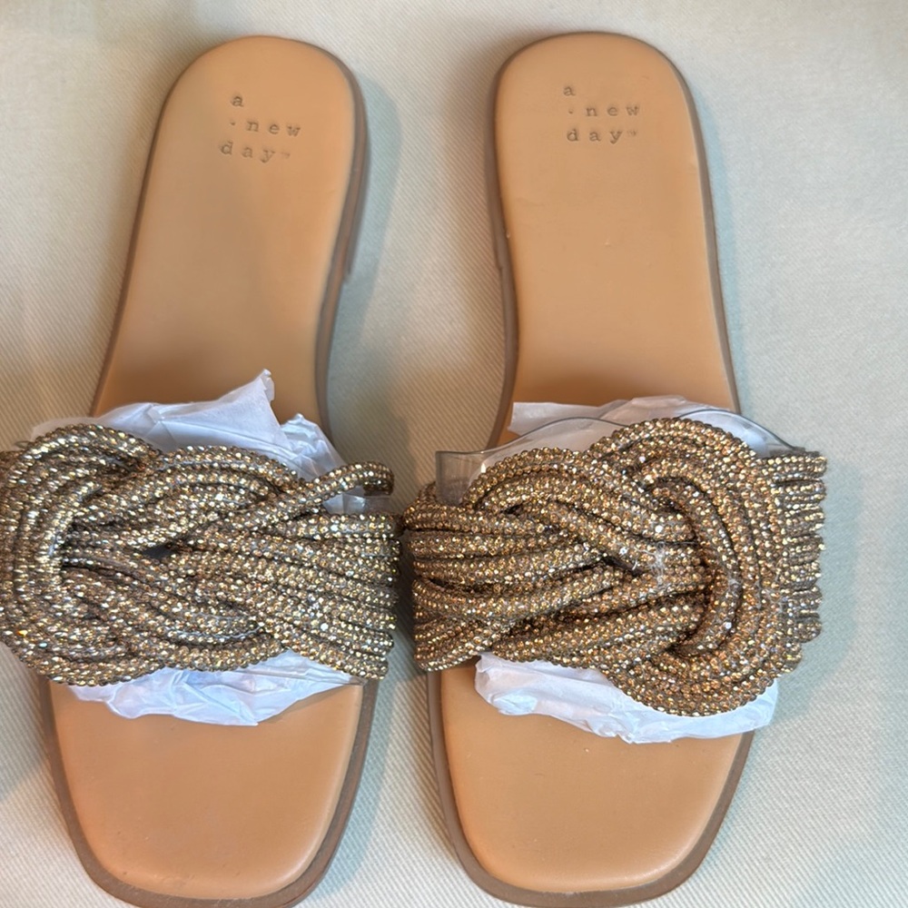 A New Day Iliana Gold Braided Slide Sandals